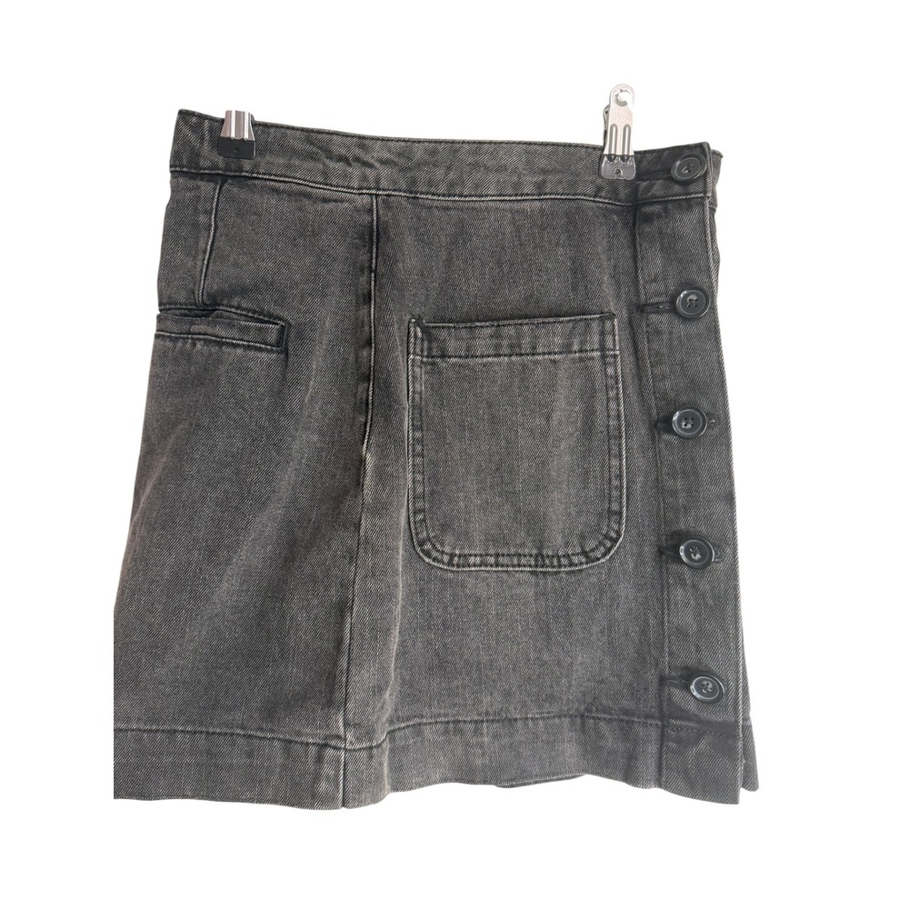 Free People Super High Rise Denim Mini Skirt Washed Black Gray Button Front 24